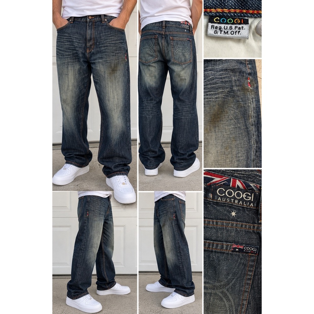 COOGI Australia W38 L34 Y2K Baggy Jeans 2000s Hip Hop Denim Men's Streetwear